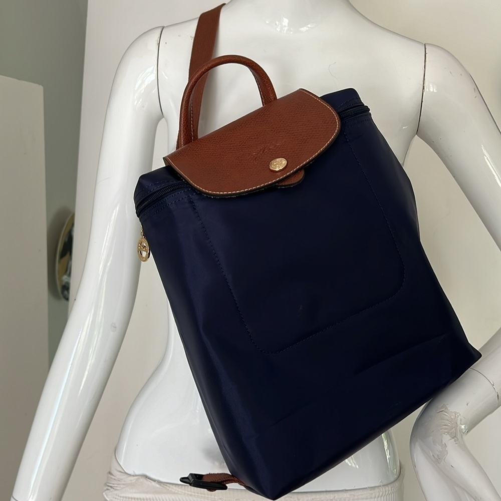 Longchamp Le Pliage Blue Nylon Crossbody Single Strap Backpack w Bag Organizer